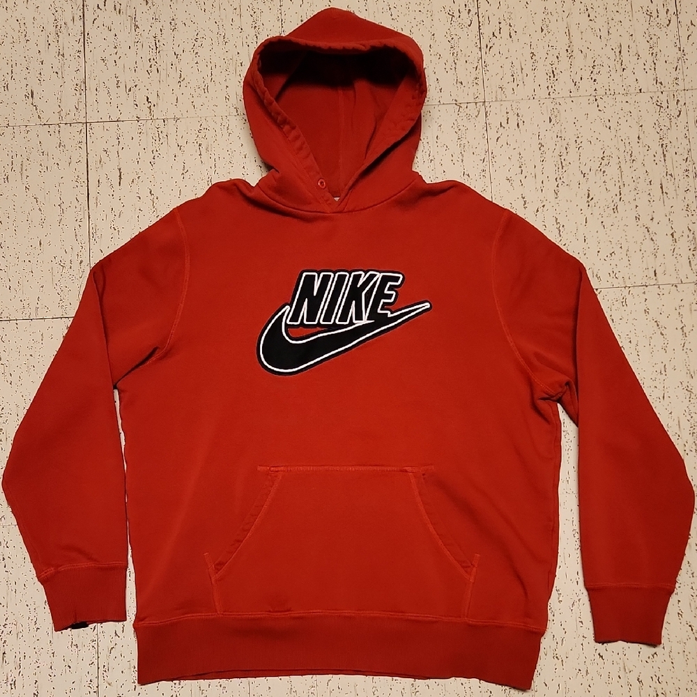 Nike Red Pullover Hoodie Sweater with Black And White Logo Vintage Y2K RARE